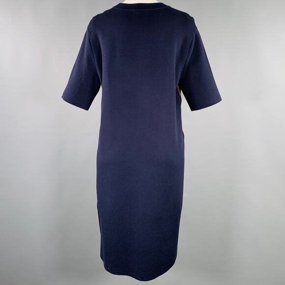 DKNY Size M Navy Orange Merino Wool Contrast Trim Short Sleeve Dress - Picture 3 of 6